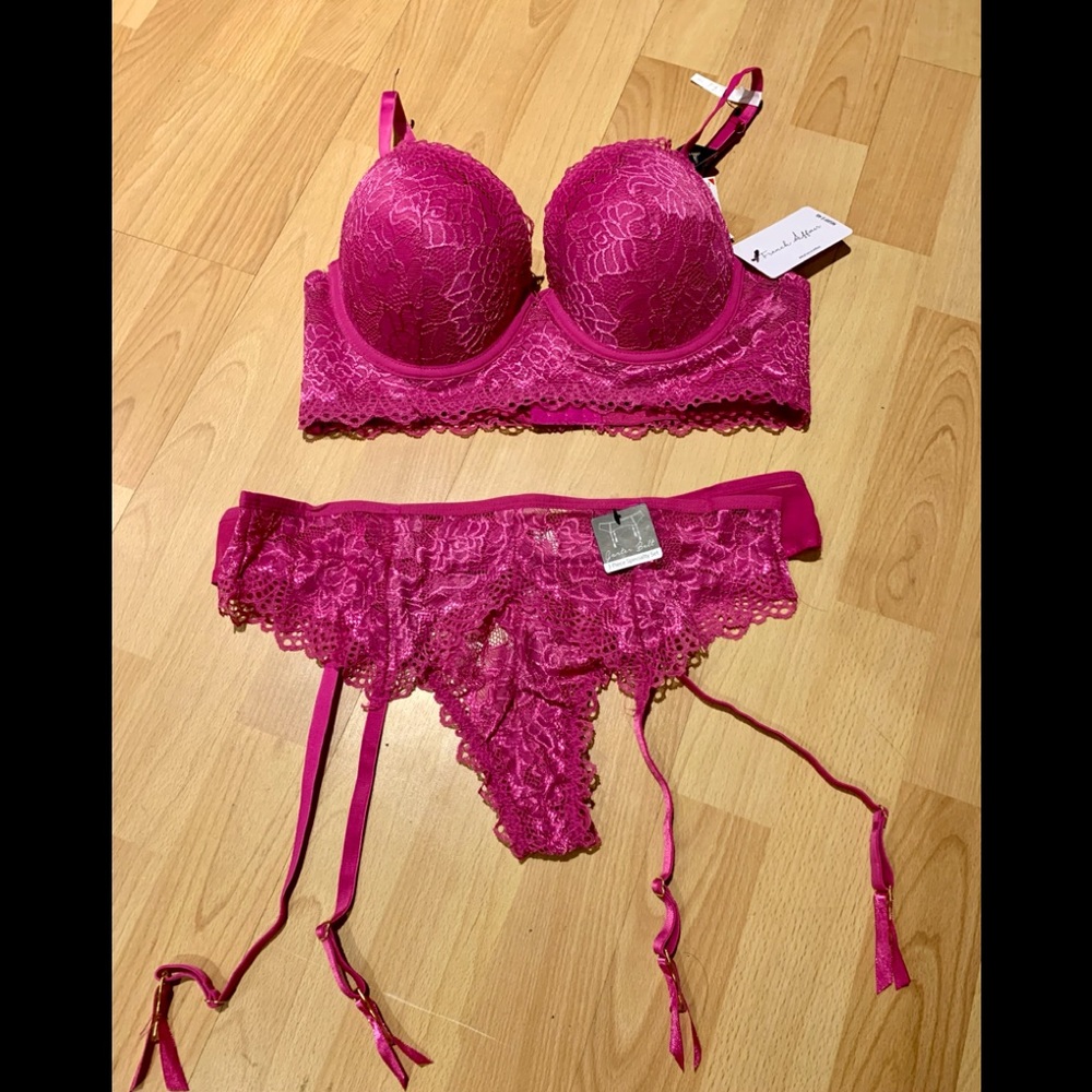 French Affair Three piece fuchsia lingerie set 38C